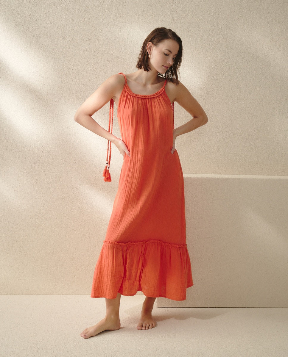 Vestido comprido com alças 660 Laranja-3
