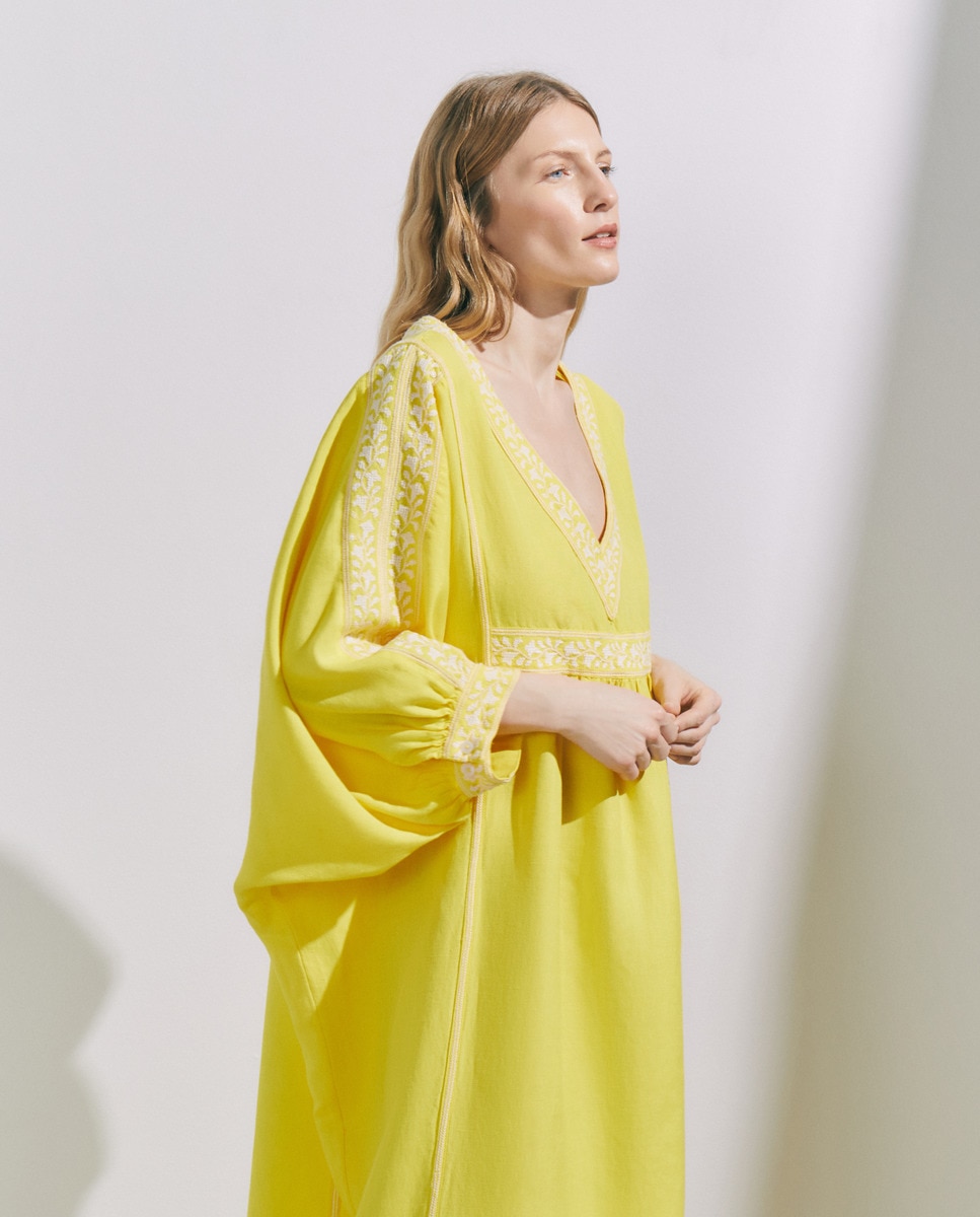 Maxi Kaftan Bordado Amarelo-2