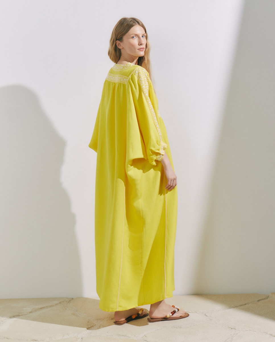 Maxi Kaftan Bordado Amarelo-3