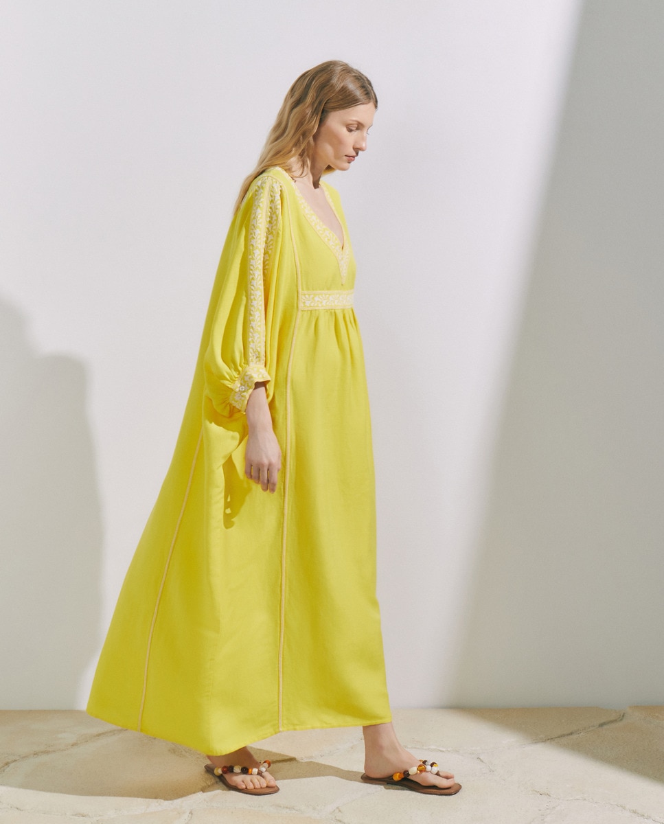 Maxi Kaftan Bordado Amarelo-1