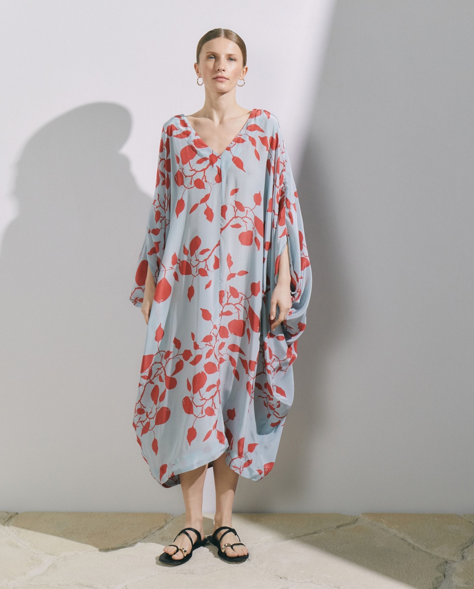 Kaftan com Estampado Bicolor Celeste-1