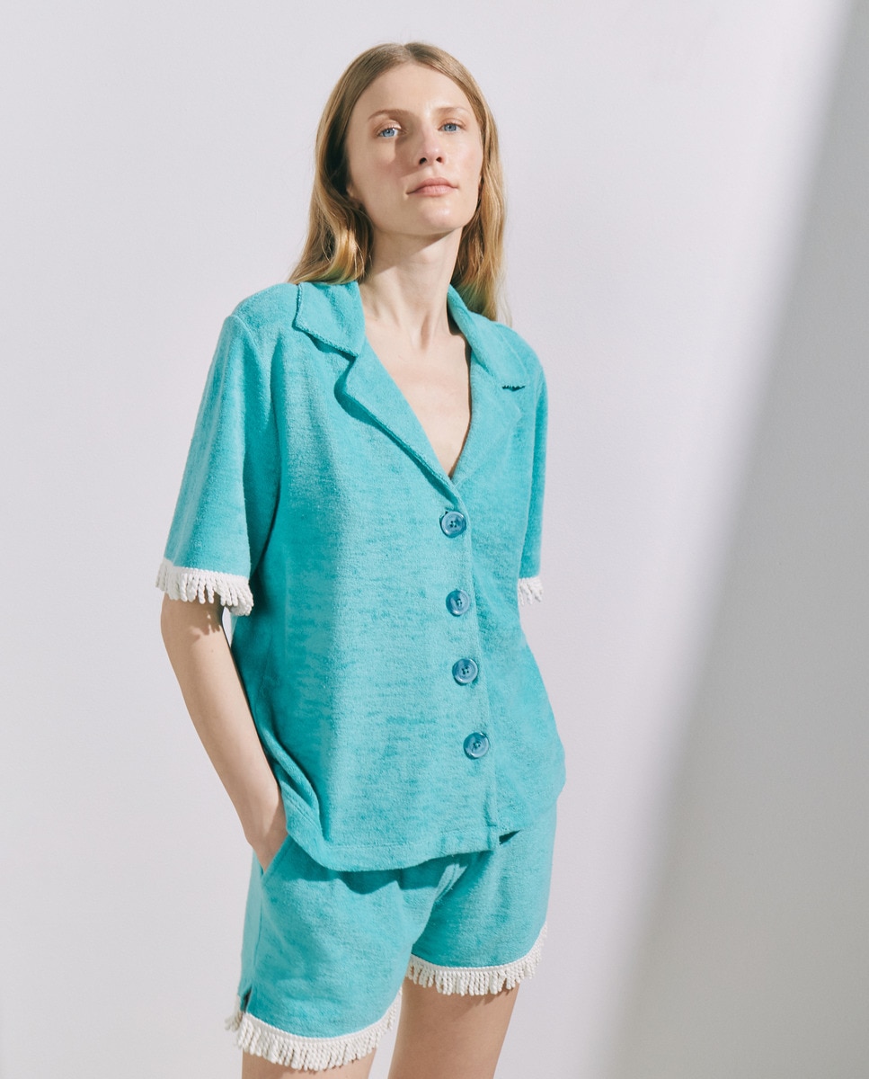 Conjunto de Toalha com Franjas Azul-1