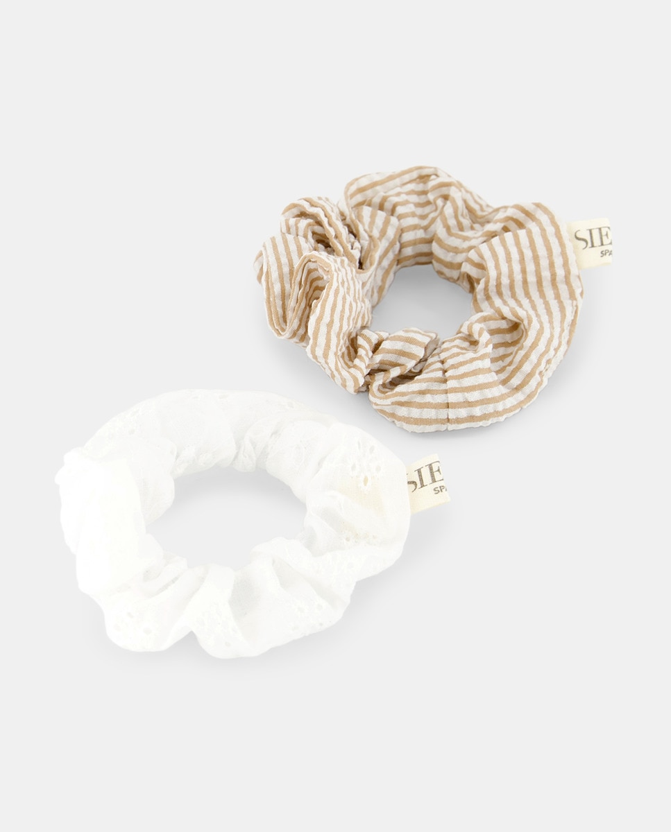 Pack de Elásticos em Tecido às Riscas e Ibicenco Branco-1