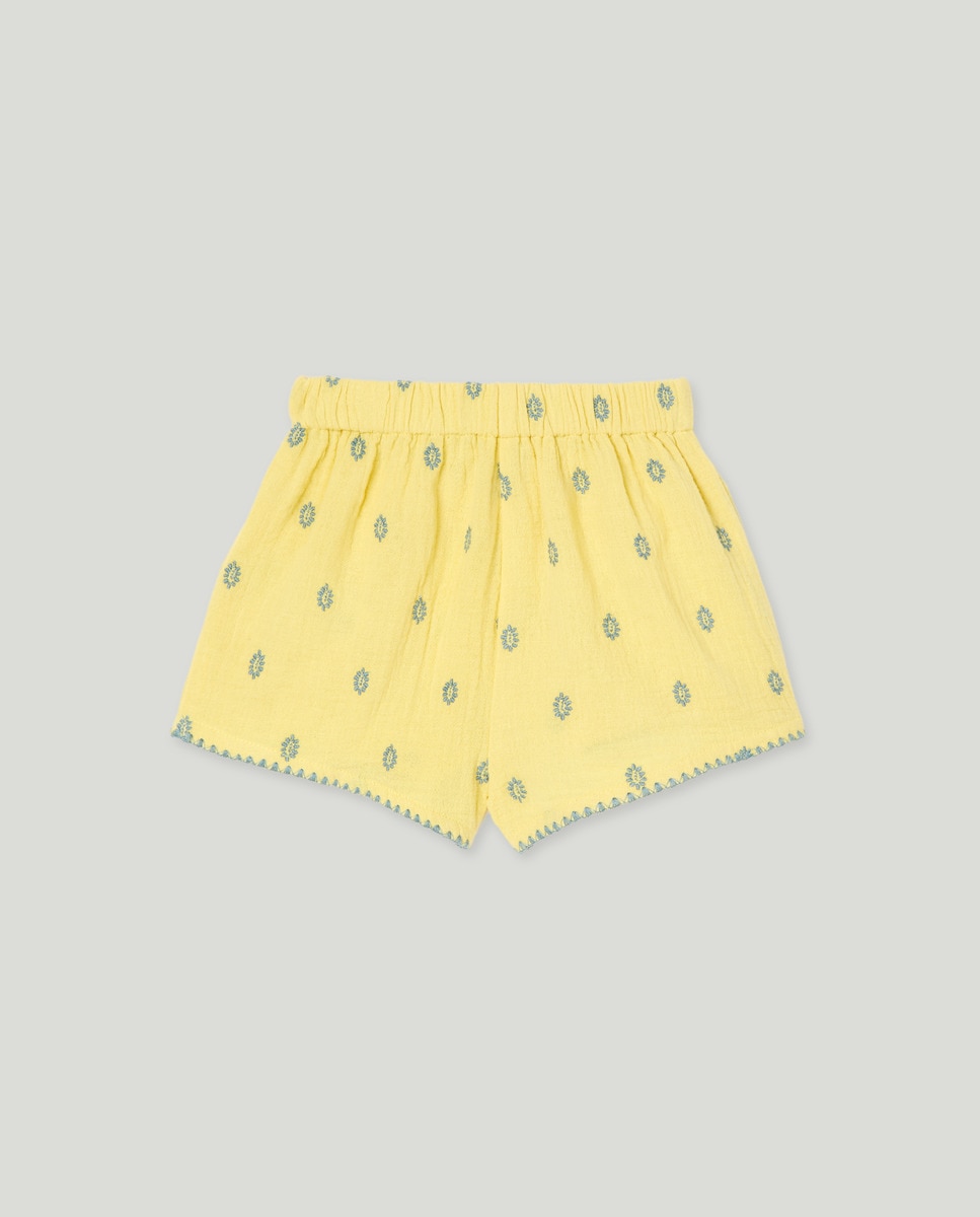 Short bebé niña gasa con  bordado contraste Verde claro-2