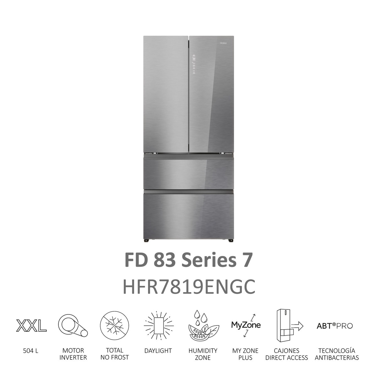 Frigorífico americano Haier Total No Frost MultiDoor FD 83 Series 7 - HFR7819ENGC Cristal inox-5