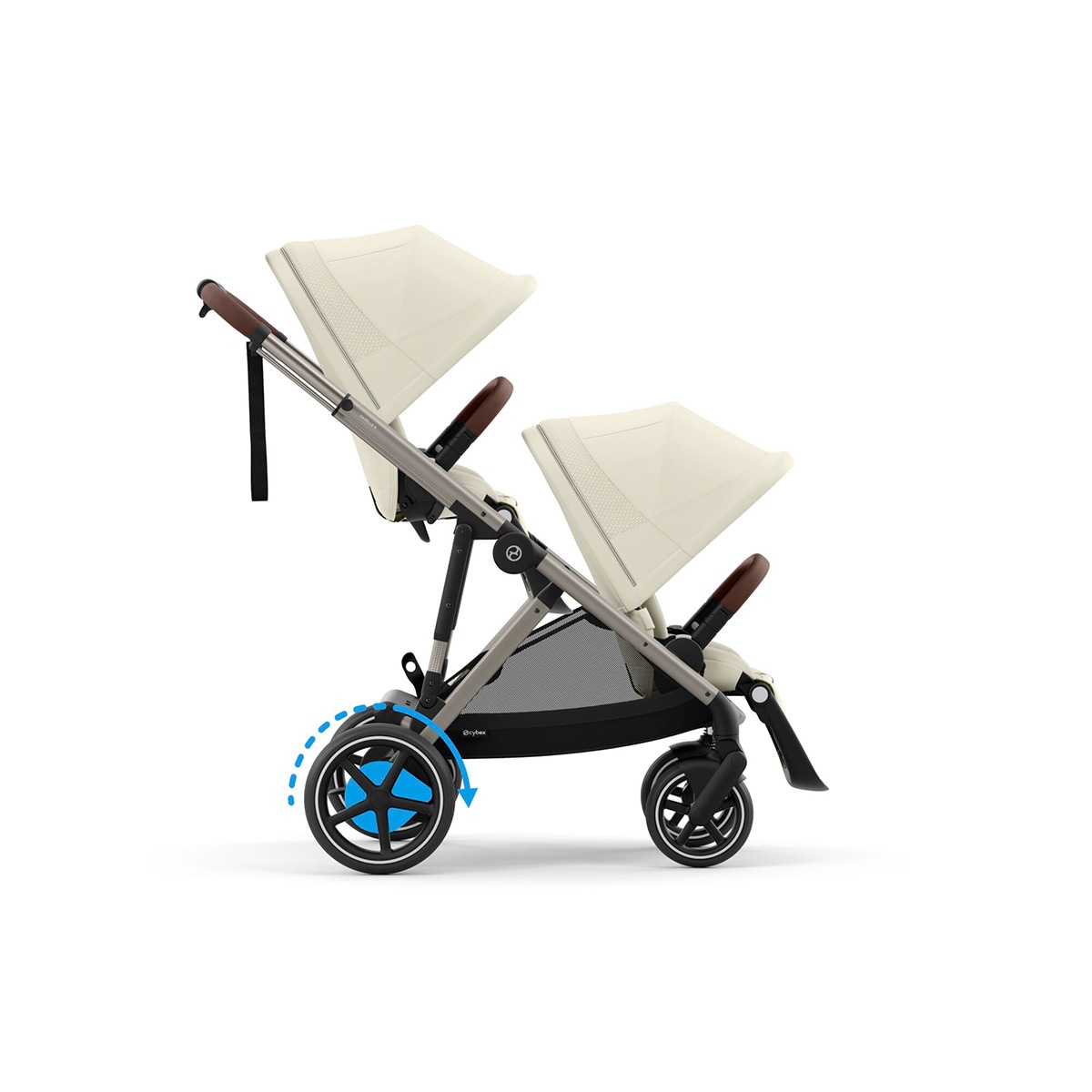 Carro de bebé gemelar e-Gazelle S con segunda unidad de asiento en Seashell Beige. Beige-2