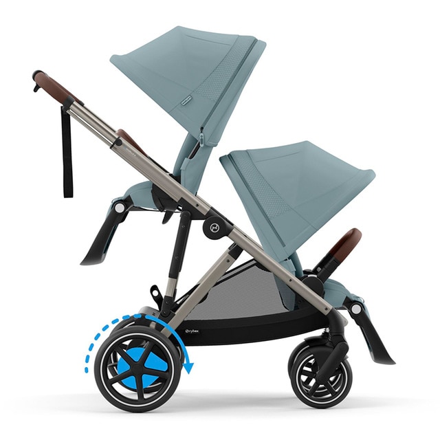 Imagen 0 de Carro de bebé gemelar e-Gazelle S con segunda unidad de asiento en Stormy Blue.