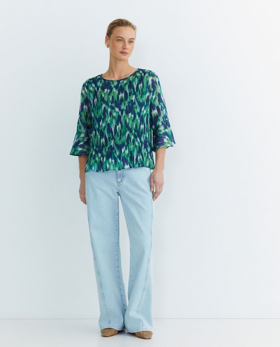 Blusa estampada de mulher com manga 3/4 Verde-1