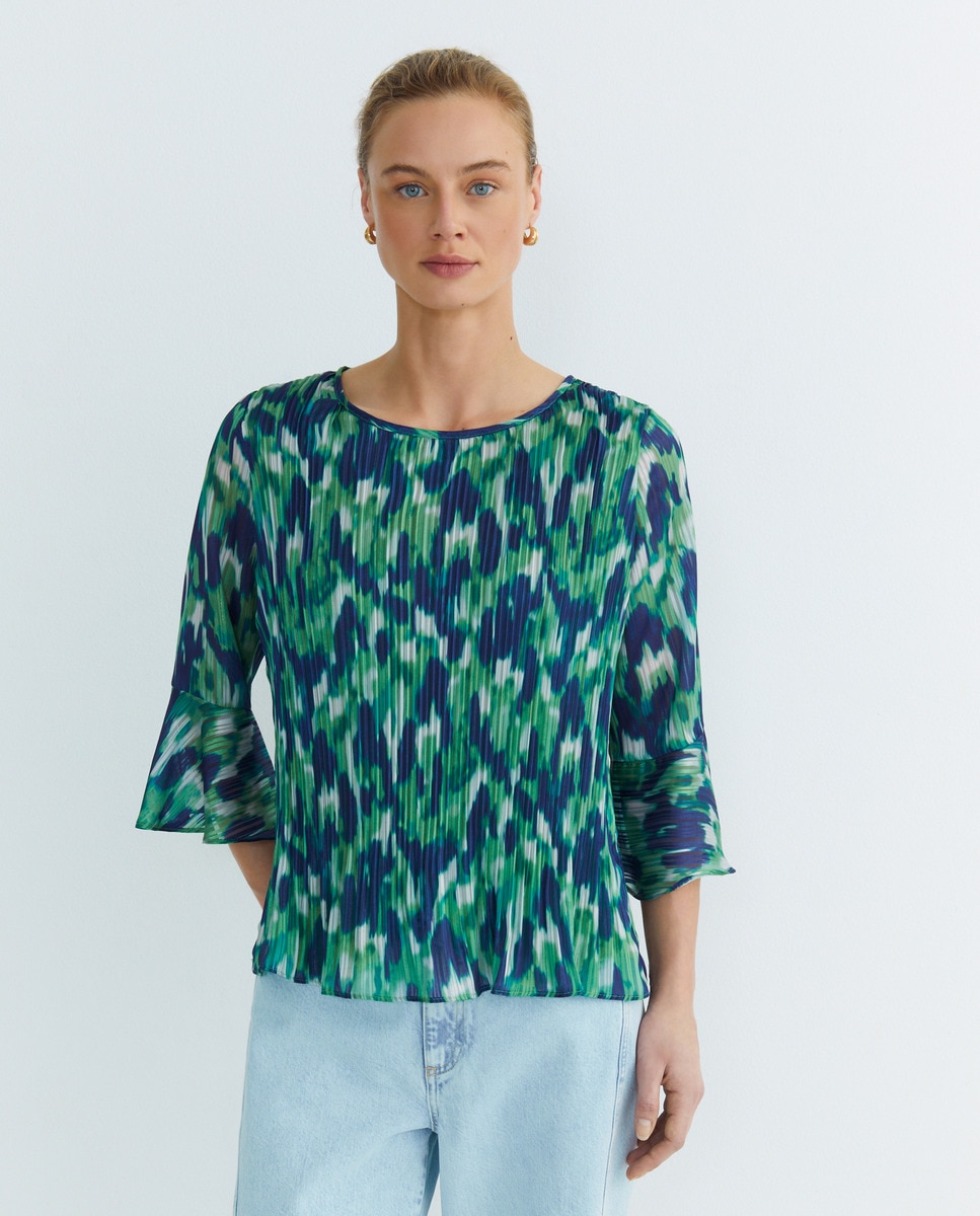 Blusa estampada de mulher com manga 3/4 Verde-2