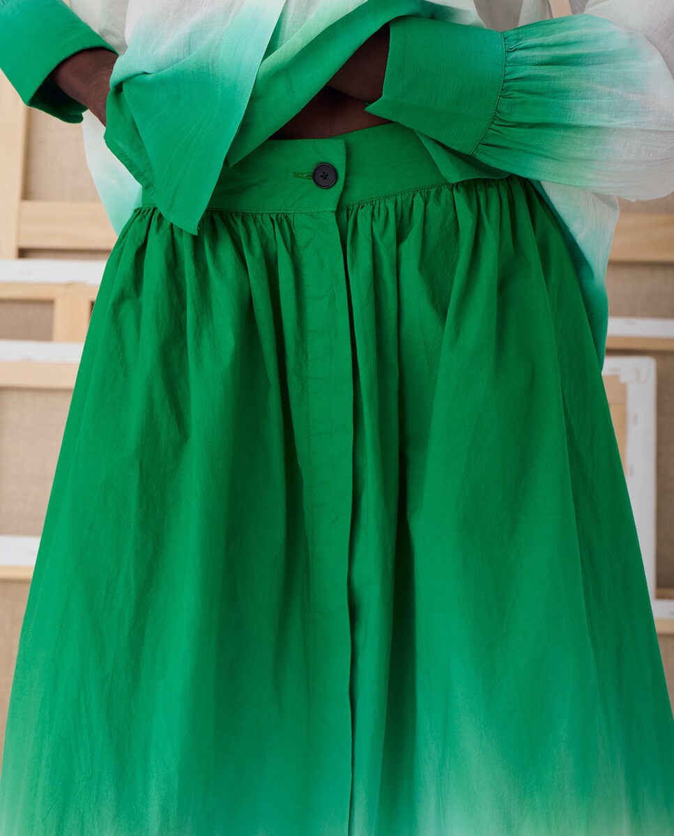 Saia Midi Mona de Algodão Verde-7