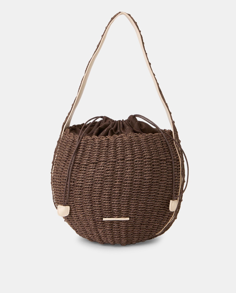 Mala Hobo Tipo Cesta com Alça Entrançada Castanho-1