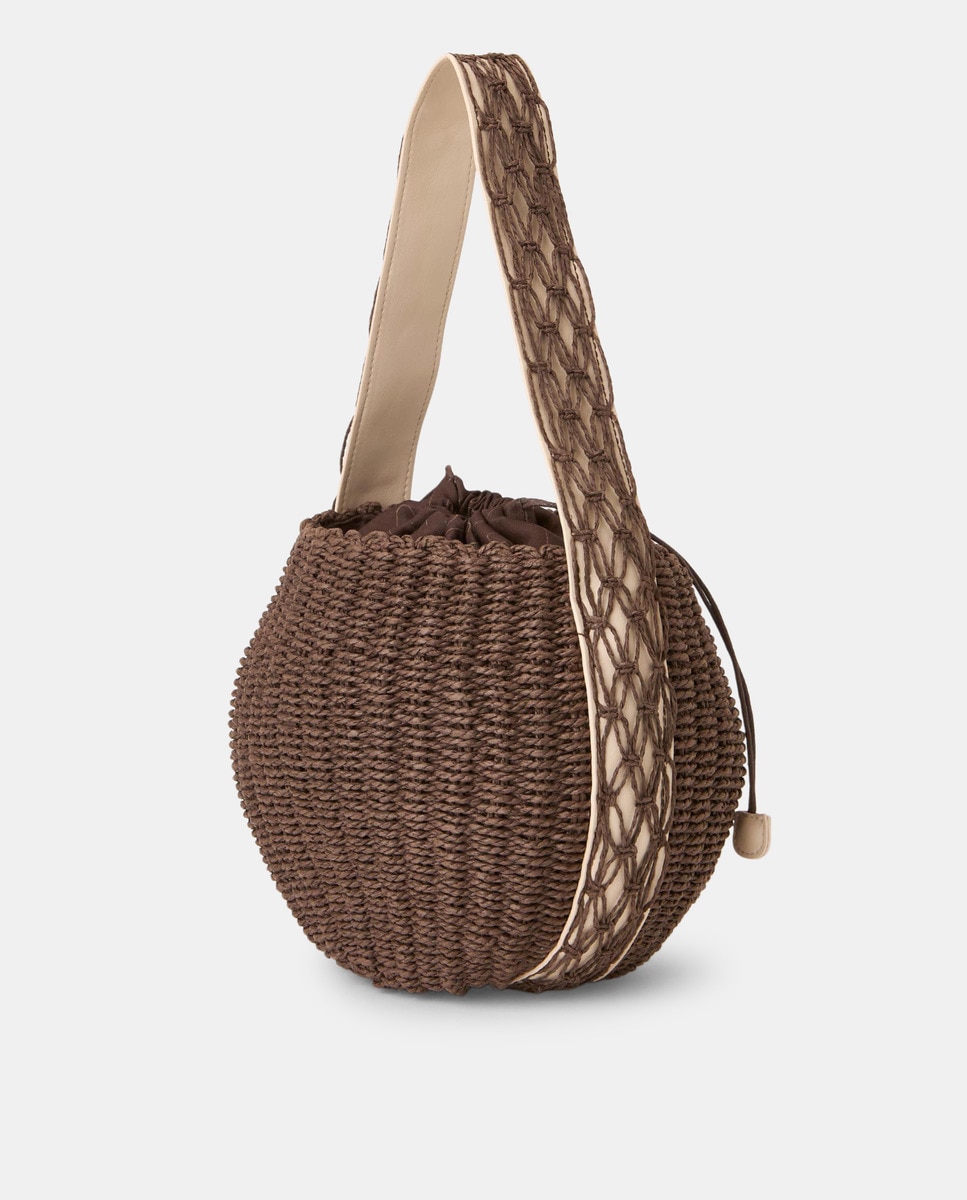 Mala Hobo Tipo Cesta com Alça Entrançada Castanho-2