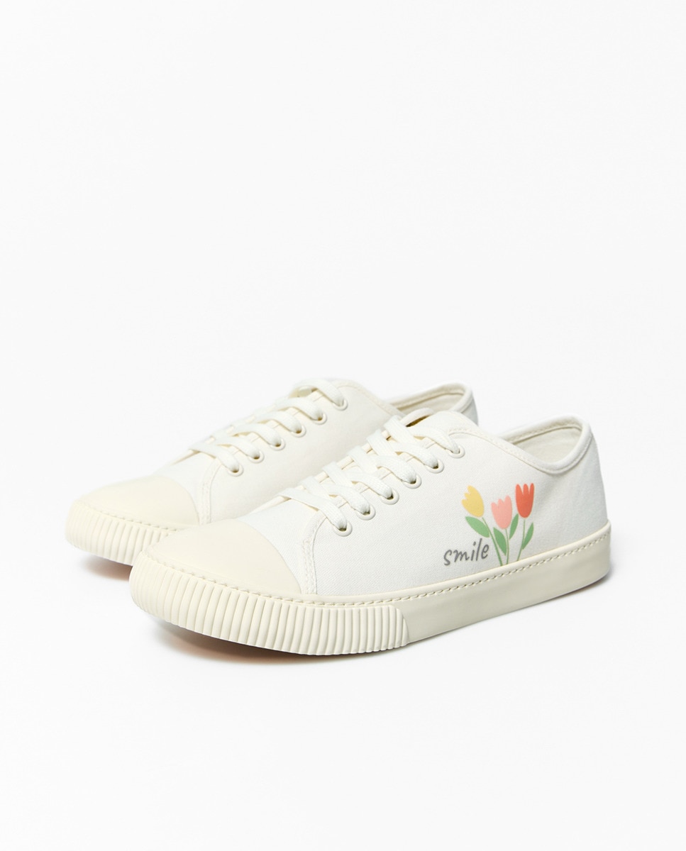 Sapatilhas de Lona com Estampado Floral Cru-3