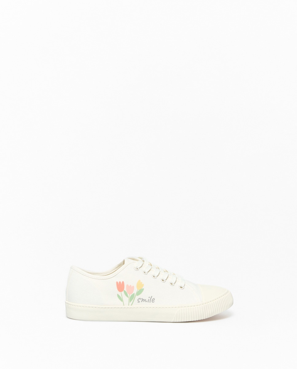 Sapatilhas de Lona com Estampado Floral Cru-1