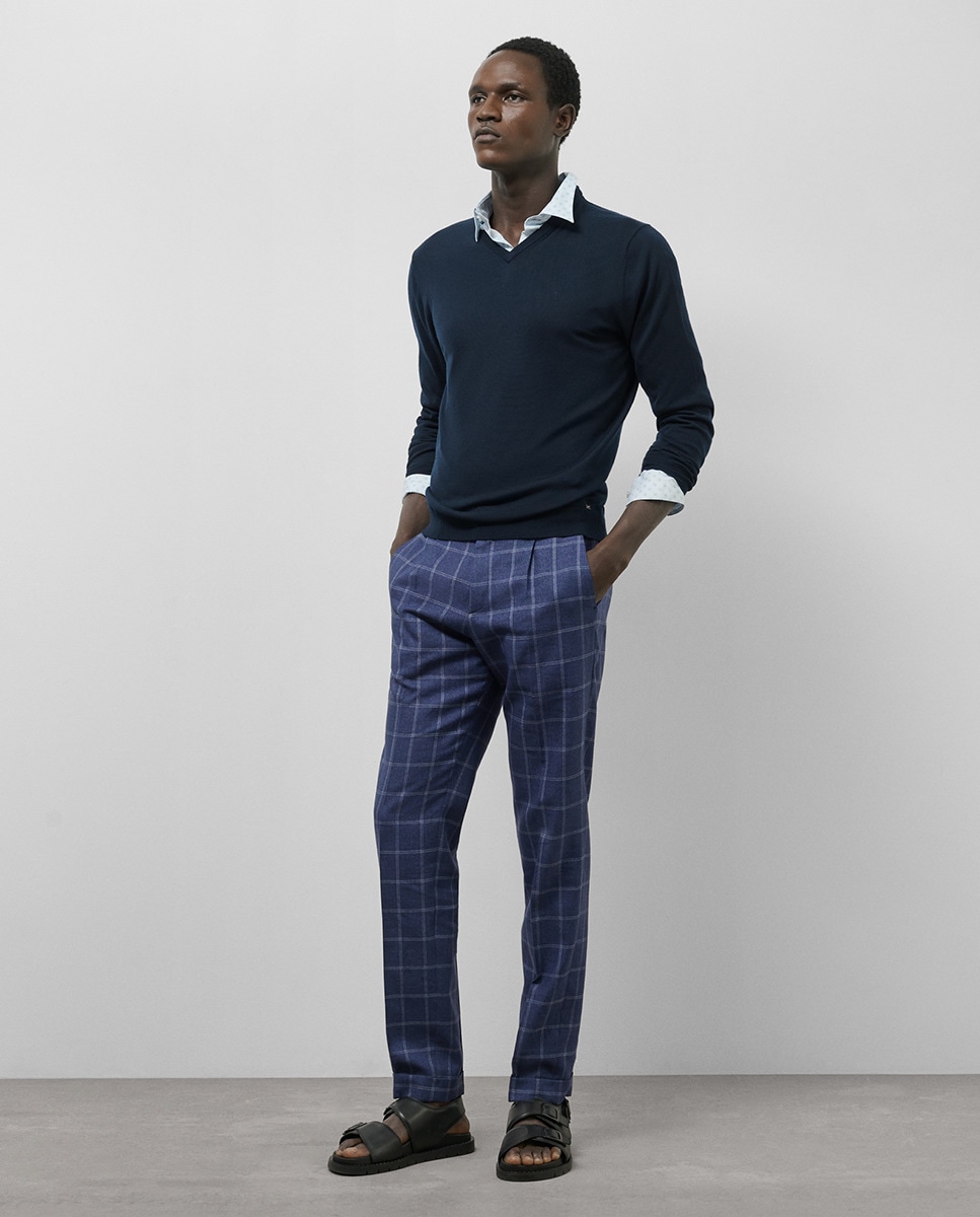 Como Combinar Pantalon Azul De Cuadros Pantalón Pinzas De Hombre
