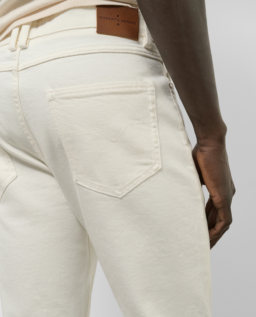 Calças com Cinco Bolsos Regular Fit Cru-5
