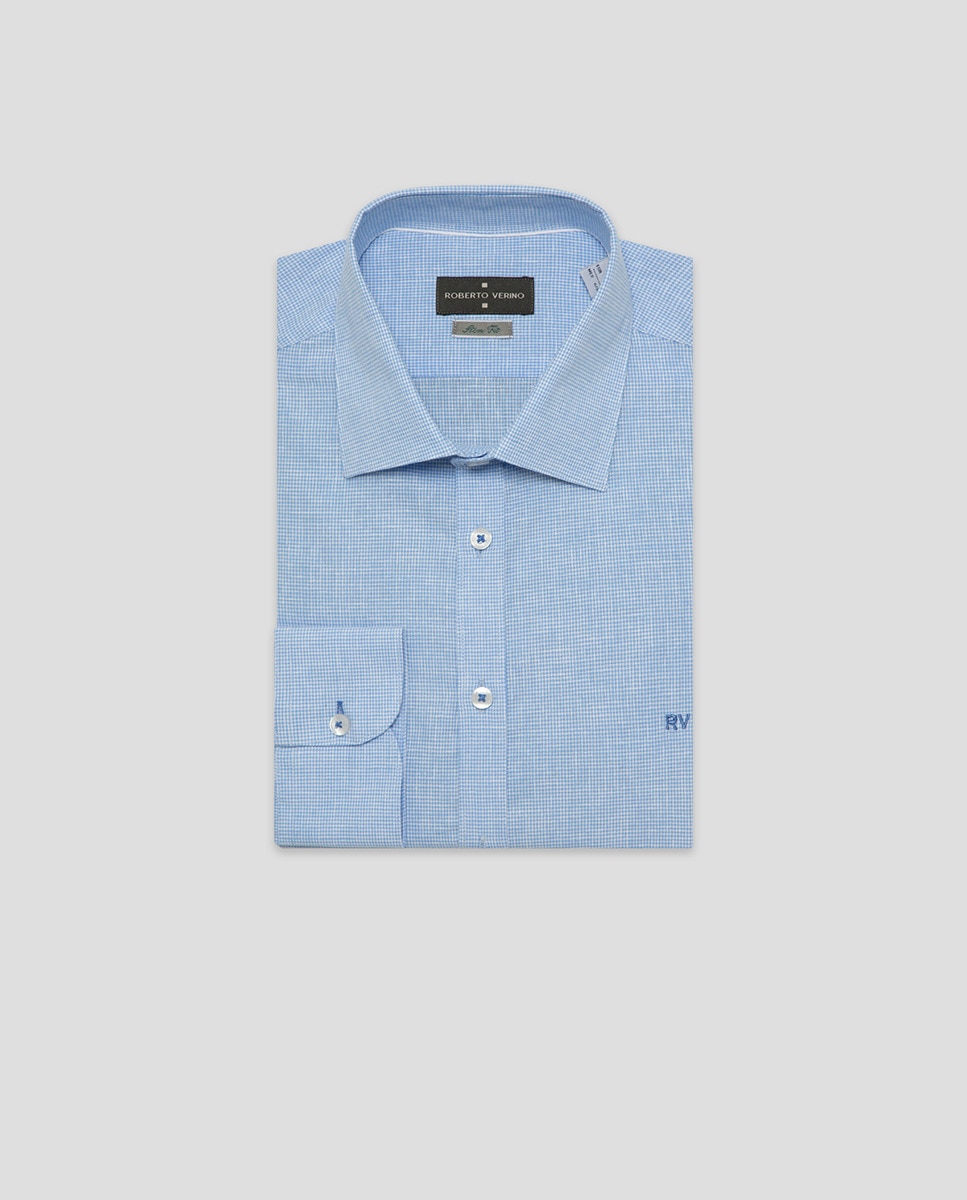 Camisa Casual Slim Fit com Pied-de-Poule Azul-claro-4