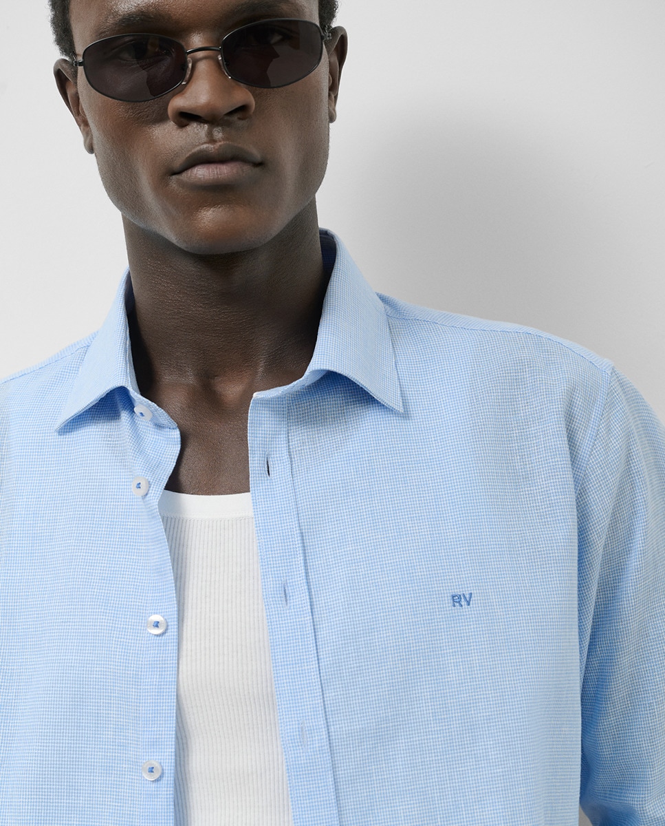 Camisa Casual Slim Fit com Pied-de-Poule Azul-claro-3