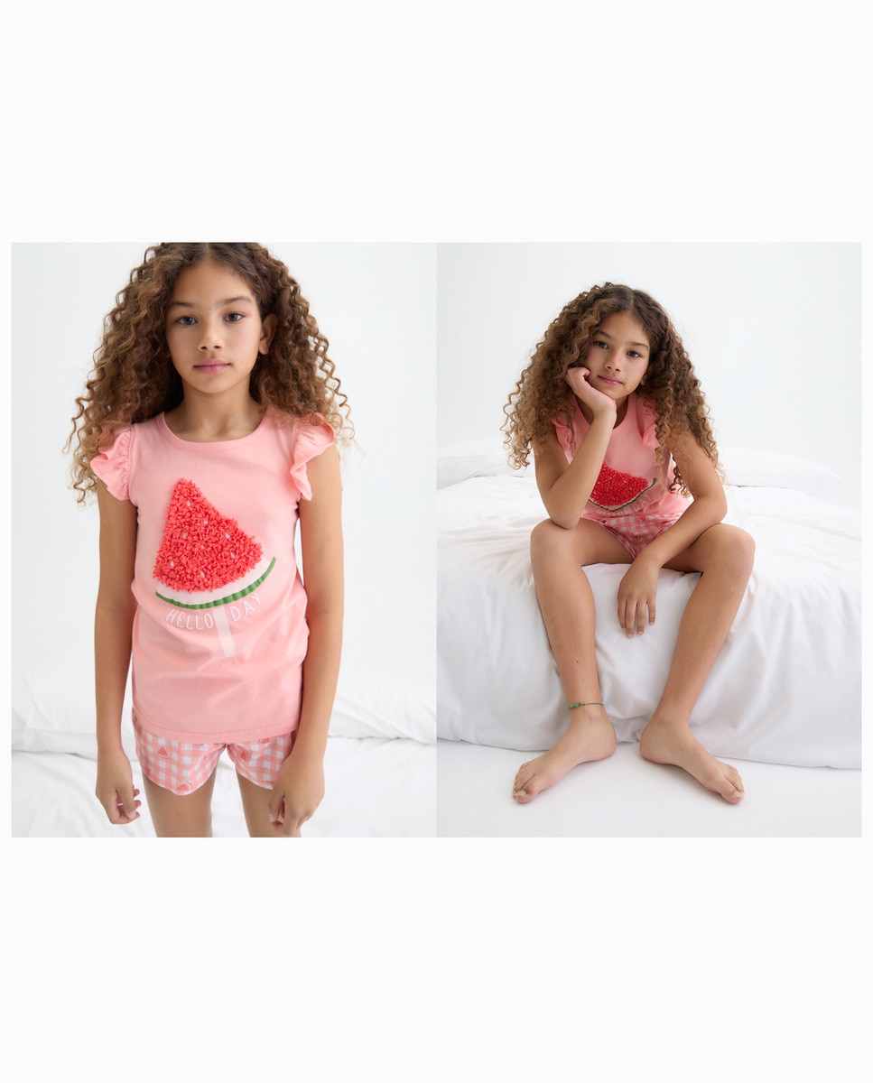Pijama Curto com Estampado Rosa-1