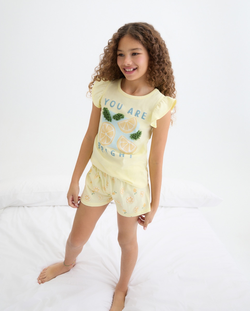 Pijama Curto com Estampado Amarelo-2