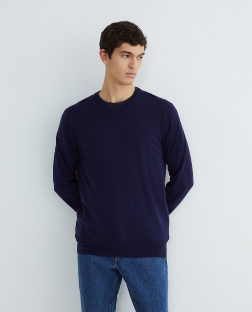 Imagem 0 de Camisola de Malha Lisa com Decote em Bico