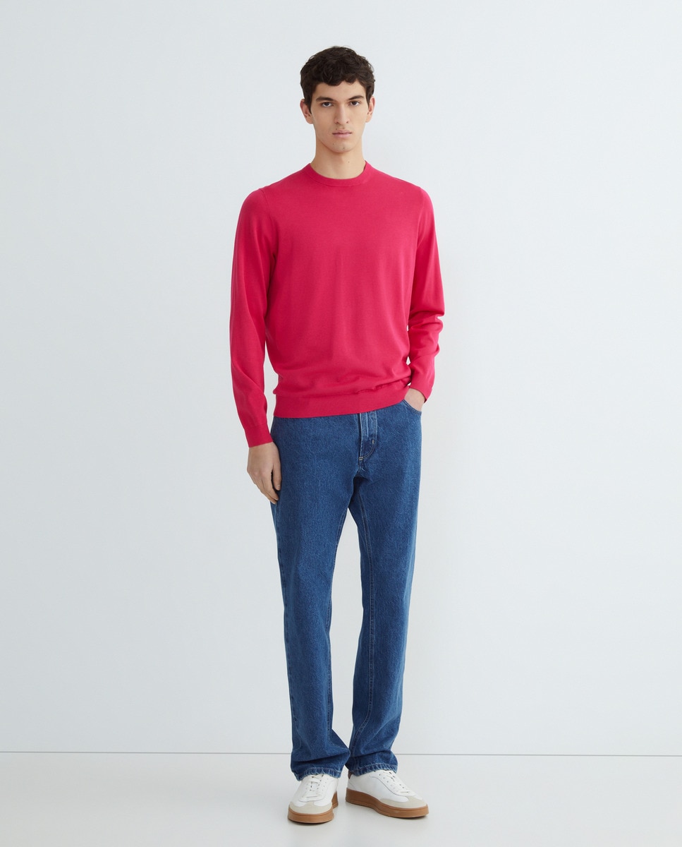 Camisola de Malha de Decote Redondo Fúcsia-2