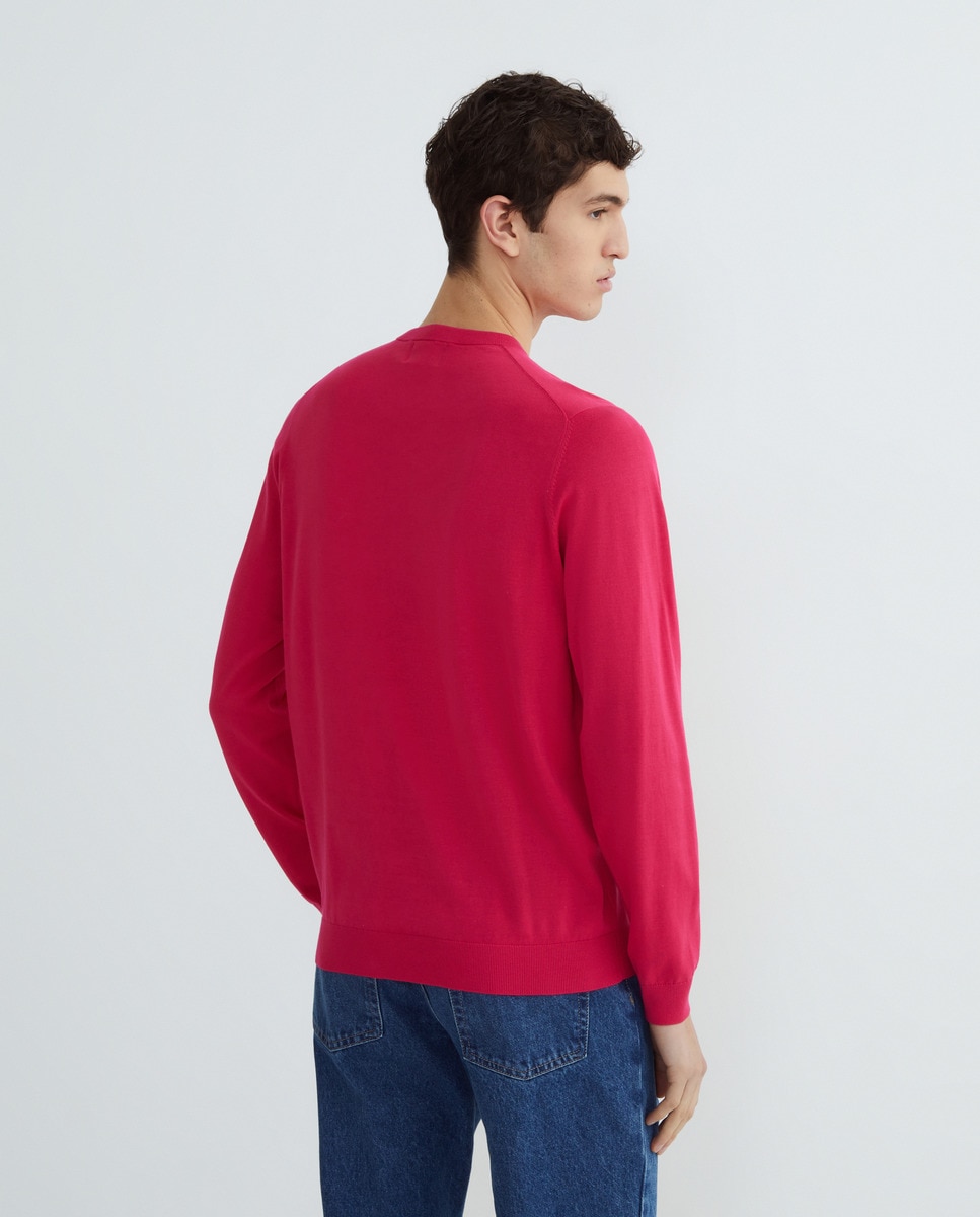 Camisola de Malha de Decote Redondo Fúcsia-3