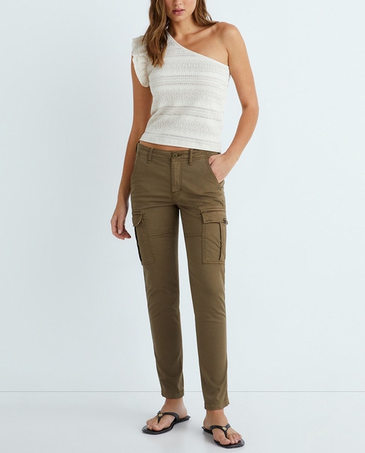 Imagen 0 de Pantalón de mujer cargo slim de talle medio