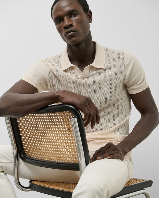 Imagen 0 de Polo de hombre tricotado lino manga corta dibujo espiga