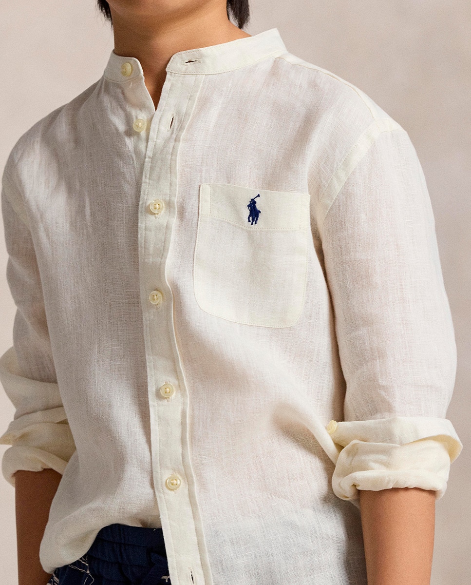 Camisa de Linho com Gola à Padre Branco-3
