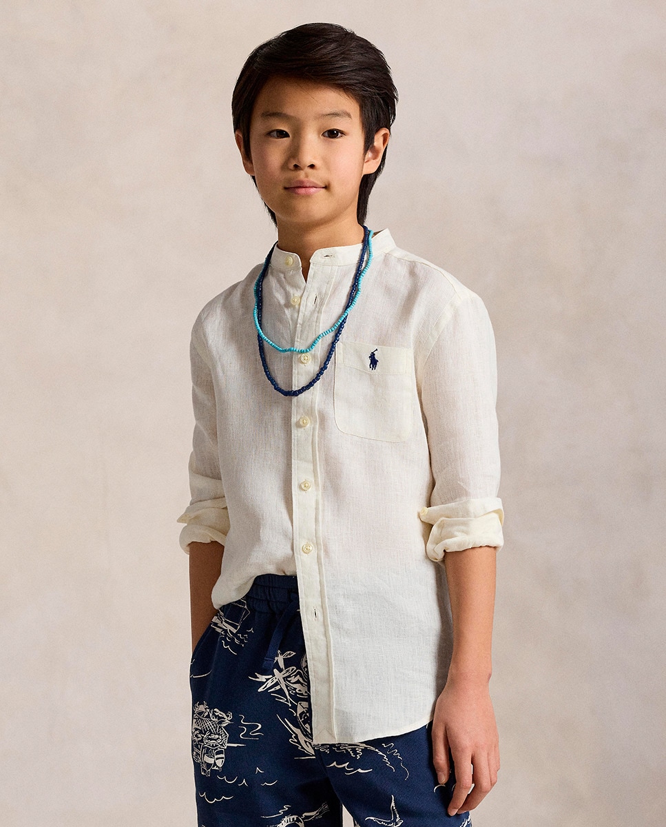 Camisa de Linho com Gola à Padre Branco-1
