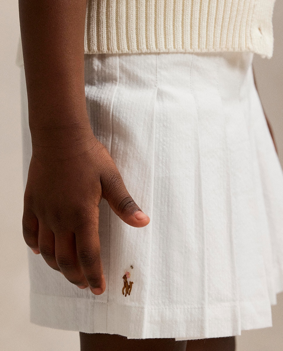 Saia-Calça de Algodão com Pregas Branco-2