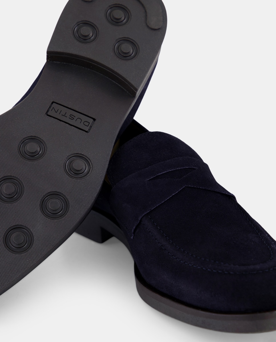 Mocassins em Pele com Travessão Azul-escuro-5