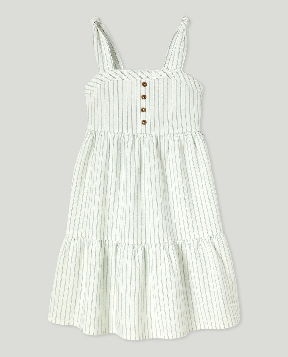 Vestido niña tirantes con lino Verde-1