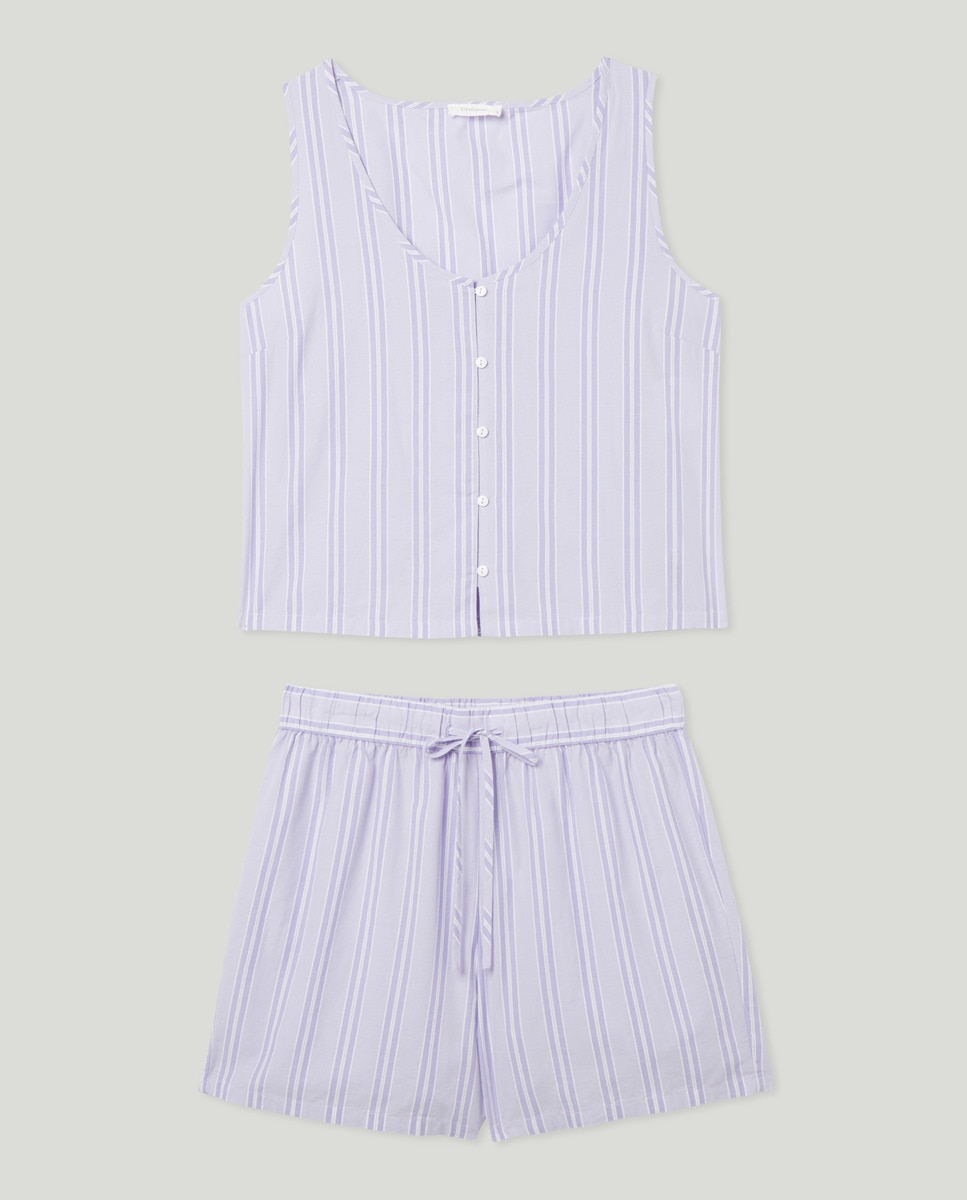 Pijama de Alças às Riscas com Franzido no Decote Roxo-3