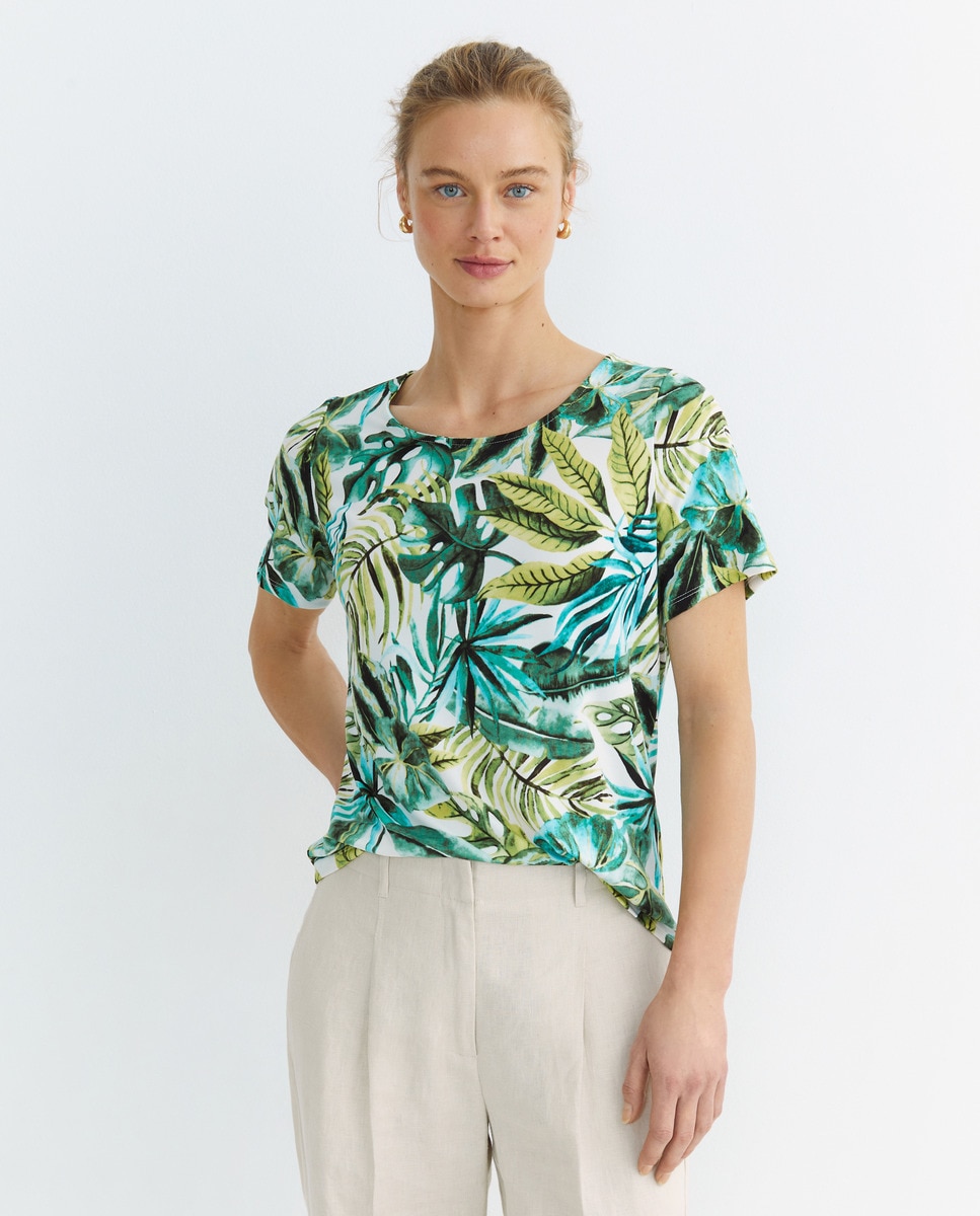T-shirt estampada de mulher com manga curta Verde-1