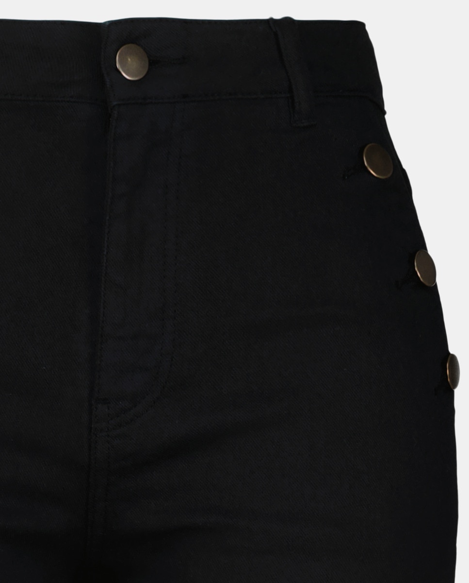 Jeans Cropped Wide Leg com Botões Preto-5