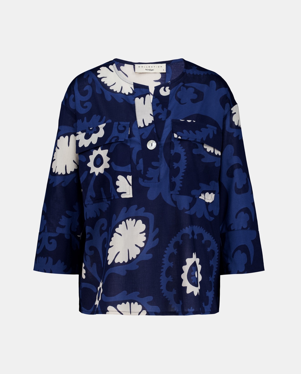 Blusa de Algodão com Manga Comprida Azul-4