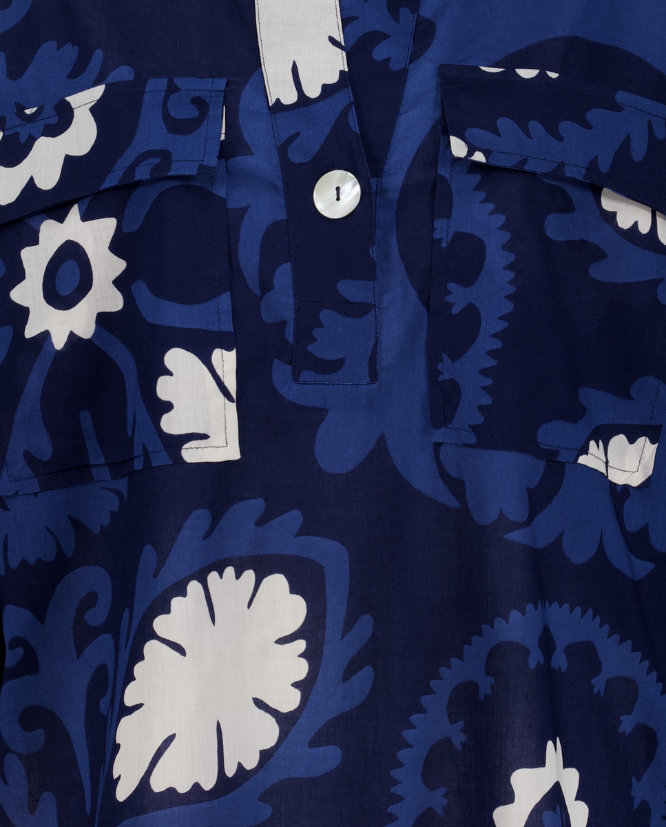 Blusa de Algodão com Manga Comprida Azul-5