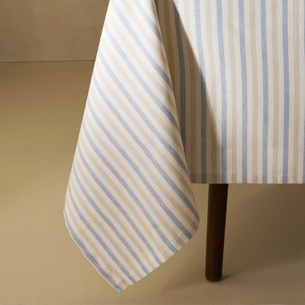 Toalha de Mesa de Algodão e Linho às Riscas Azul-4
