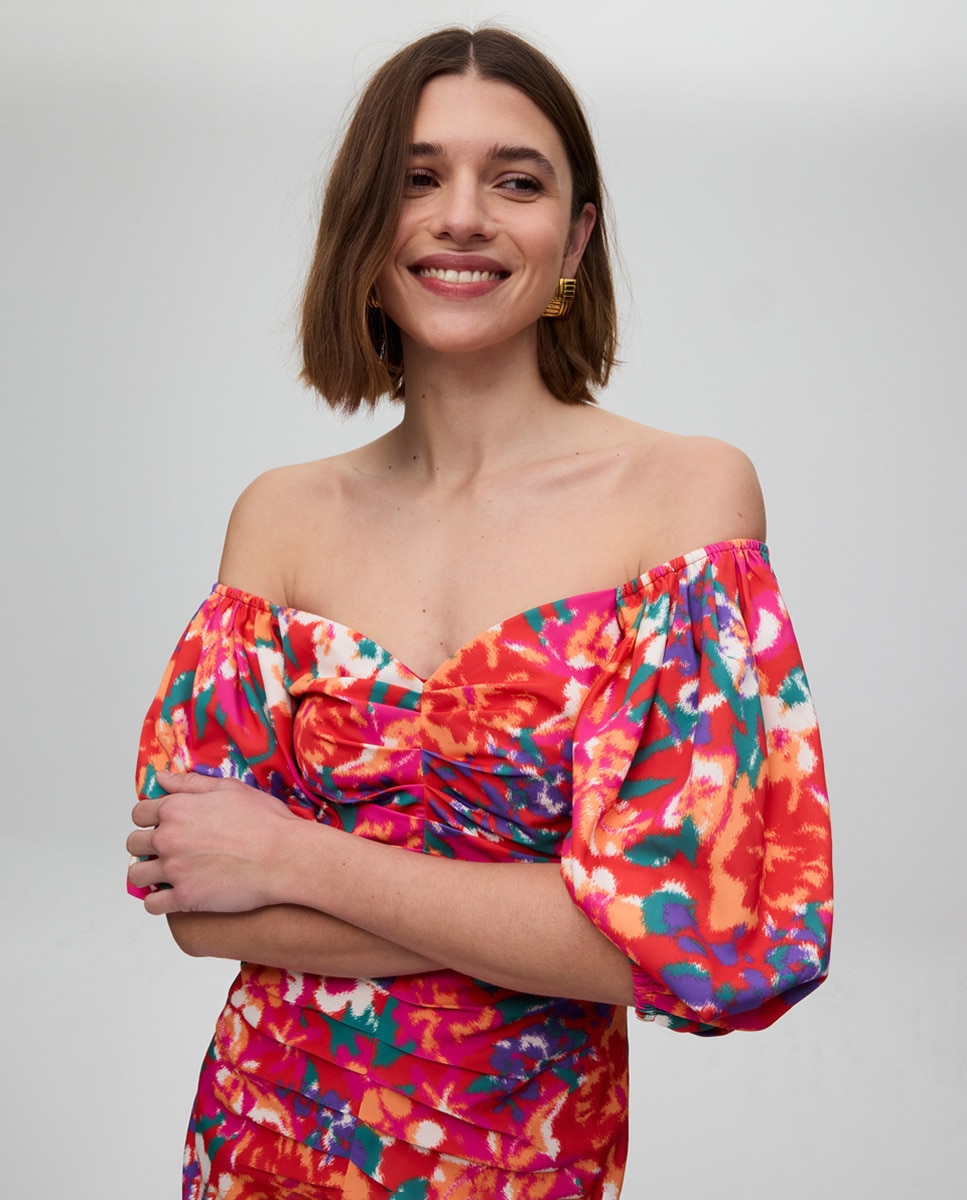 Vestido Midi Drapeado Multicolor-4