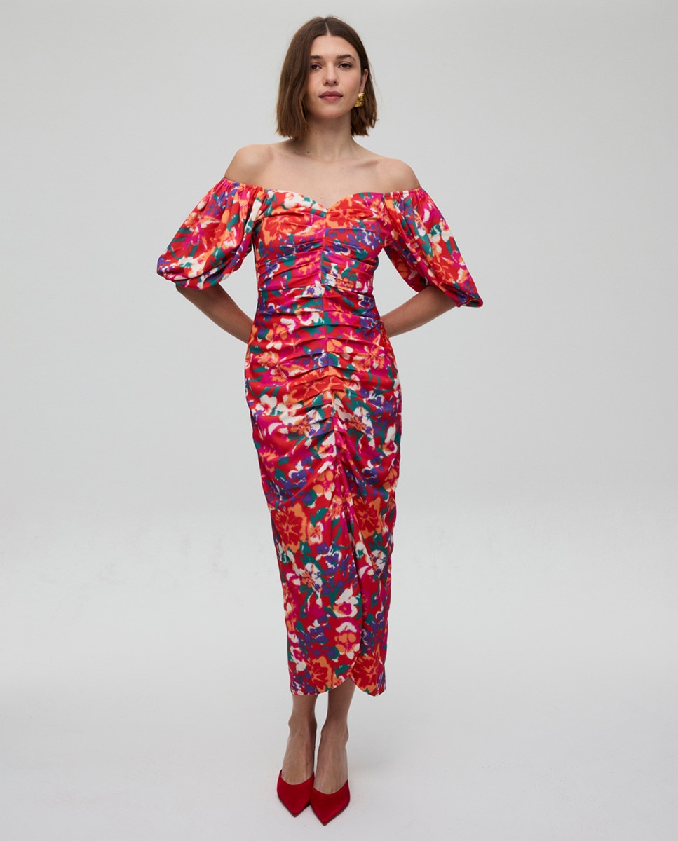 Vestido Midi Drapeado Multicolor-3