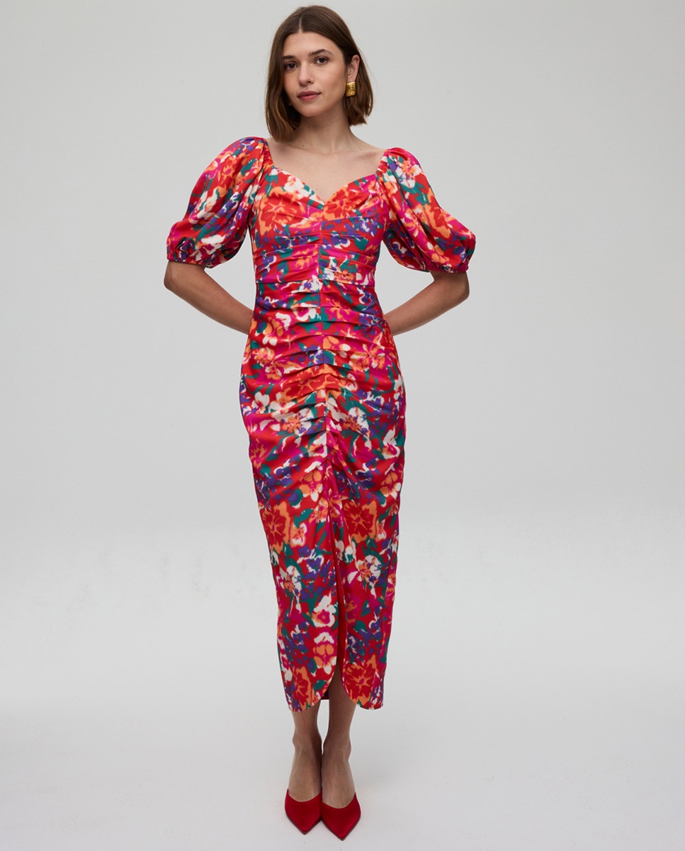 Vestido Midi Drapeado Multicolor-1
