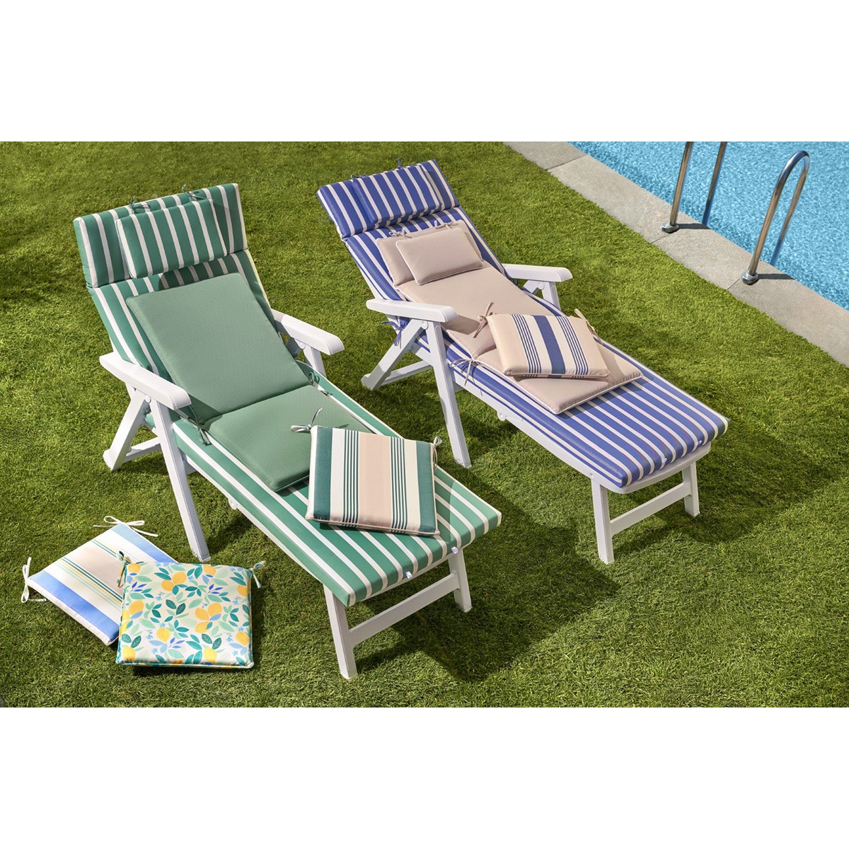 Cojín de rayas para tumbona 160 gr Basics El Corte Inglés Verde-6