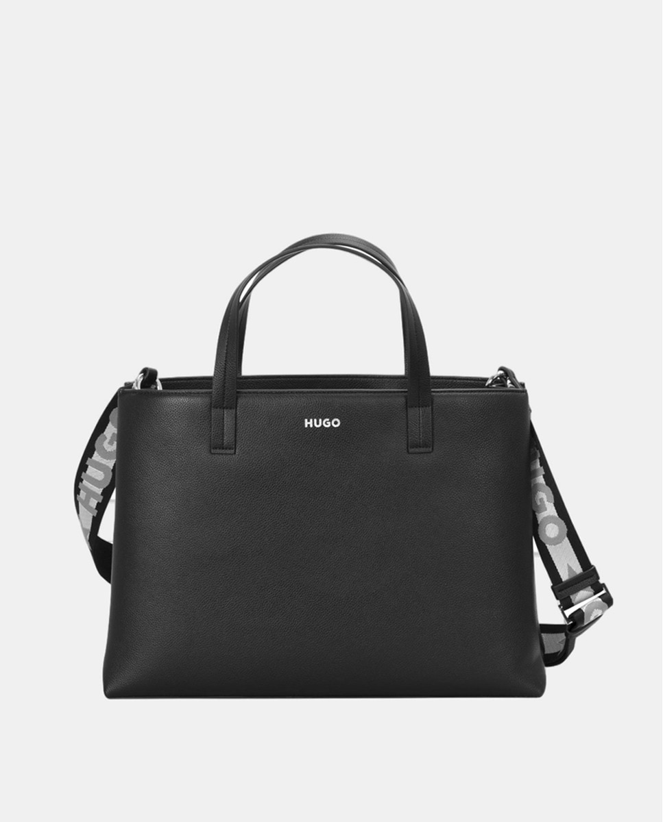 Mala Shopper com Alça Dupla em Contraste - Cru Preto-1