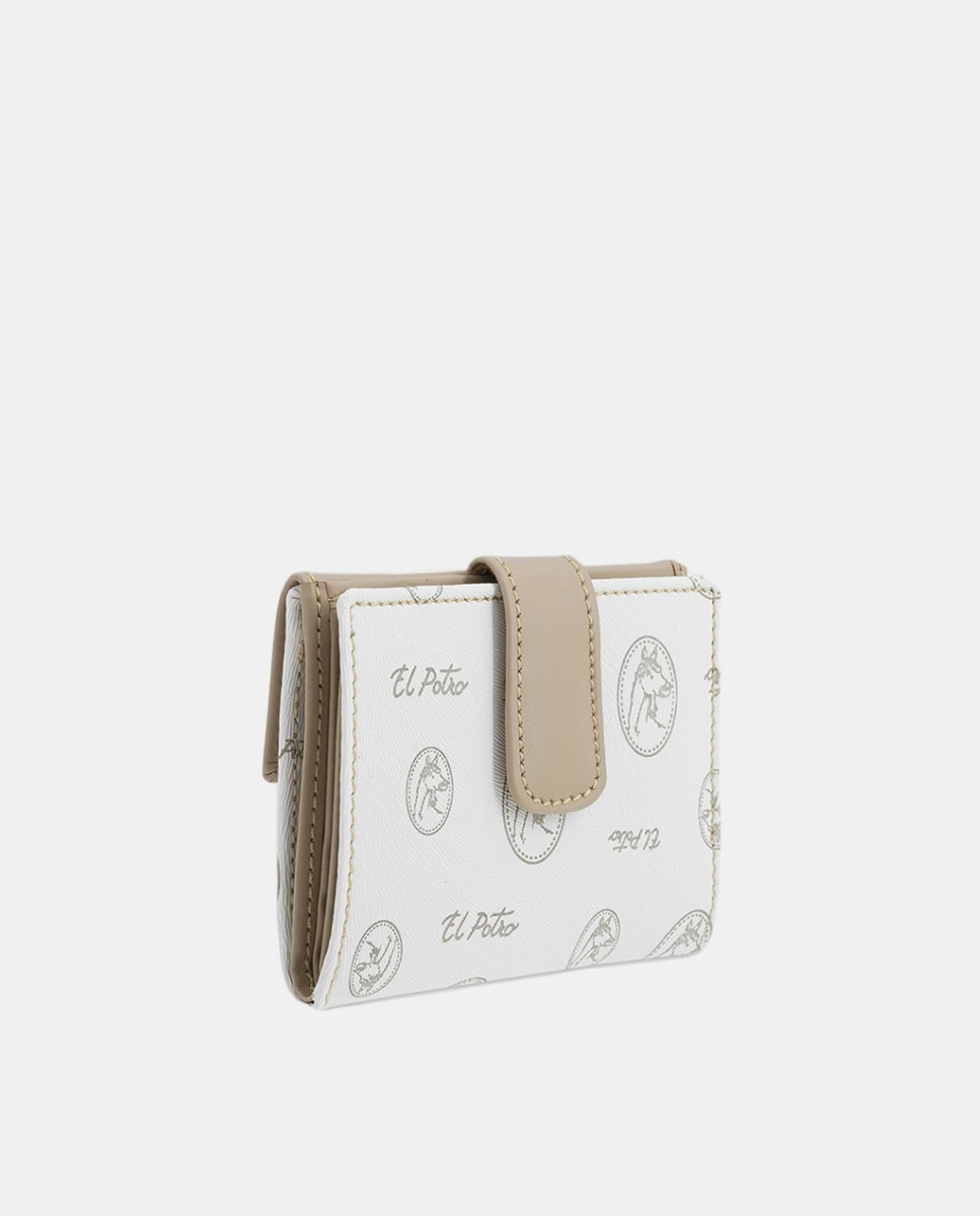 Carteira Pequena em Lona e Pele - Castanho Branco-4