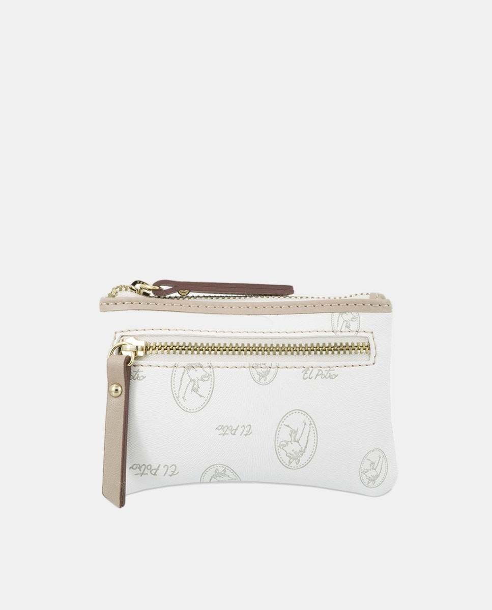 Porta-Moedas com Porta-Cartões em Lona e Pele - Castanho Branco-1