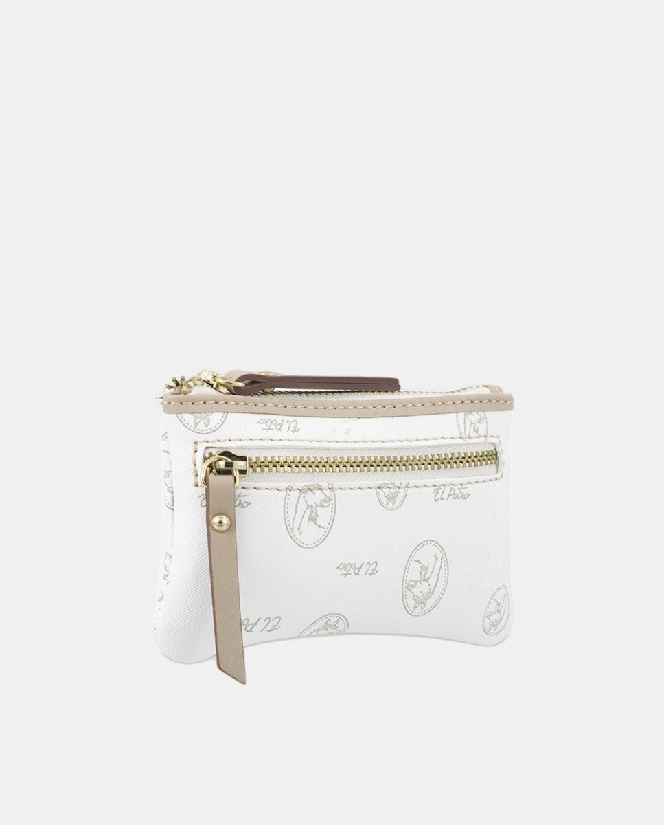 Porta-Moedas com Porta-Cartões em Lona e Pele - Castanho Branco-2