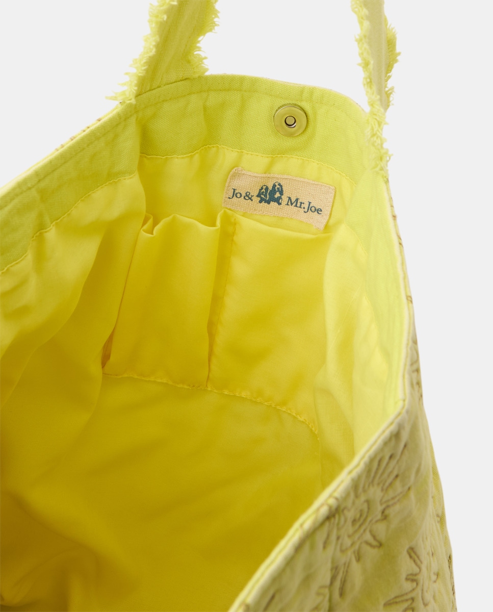 Mala de Algodão com Bordado de Fio Metalizado 310 Amarelo Claro-3