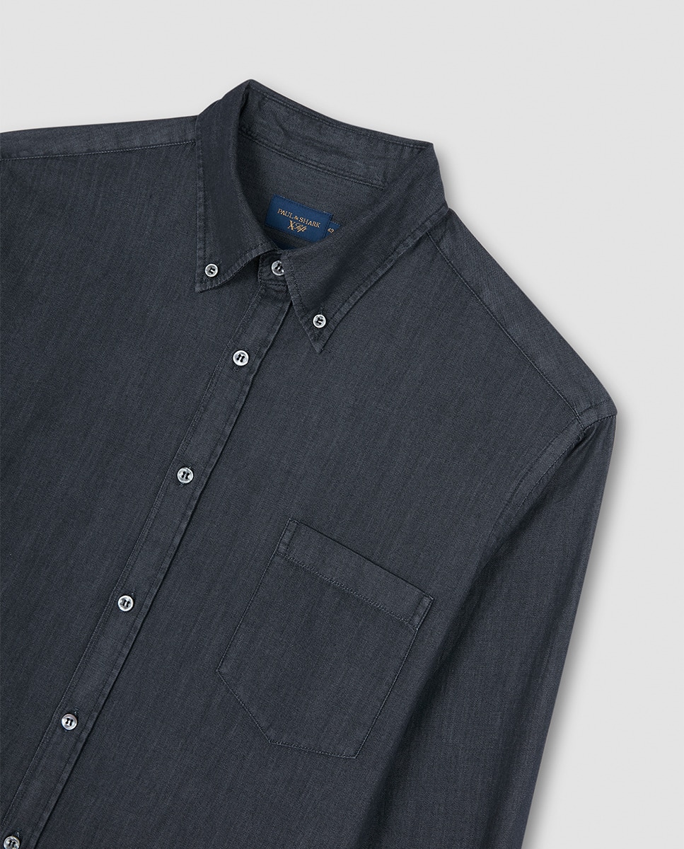 Camisa de Manga Comprida com Bolso no Peito Preto-5